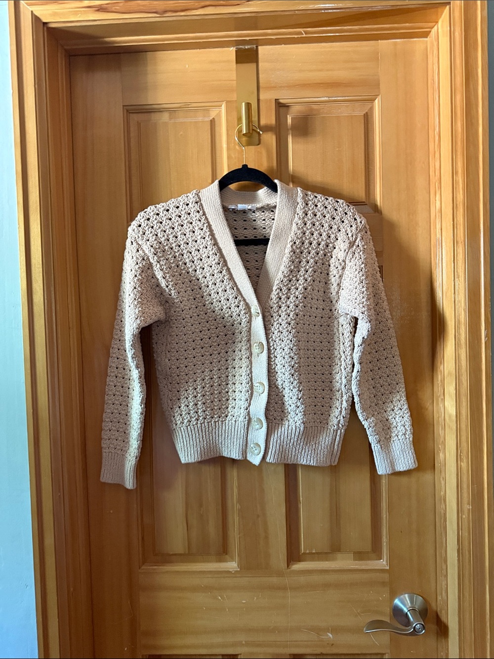 Ann Taylor Beige Open-Knit Button Cardigan
